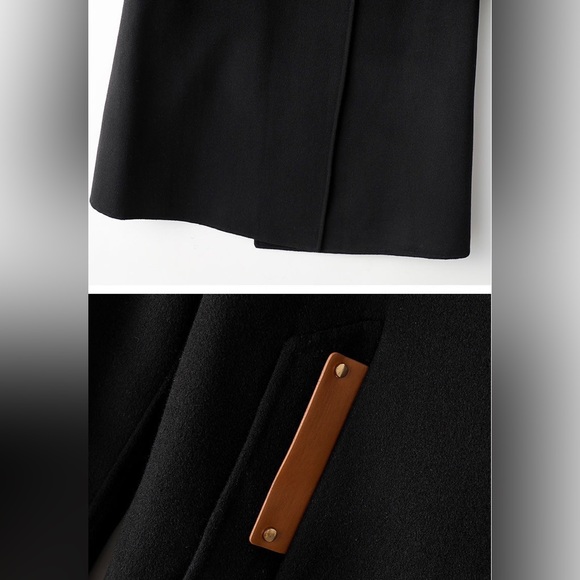 100% Wool Coat, British Trench Coat, Black - Picture 6 of 12